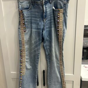 Pilcro Light Blue Jeans  Multicolor Trim Anthropologie Bohemian beachy comfy